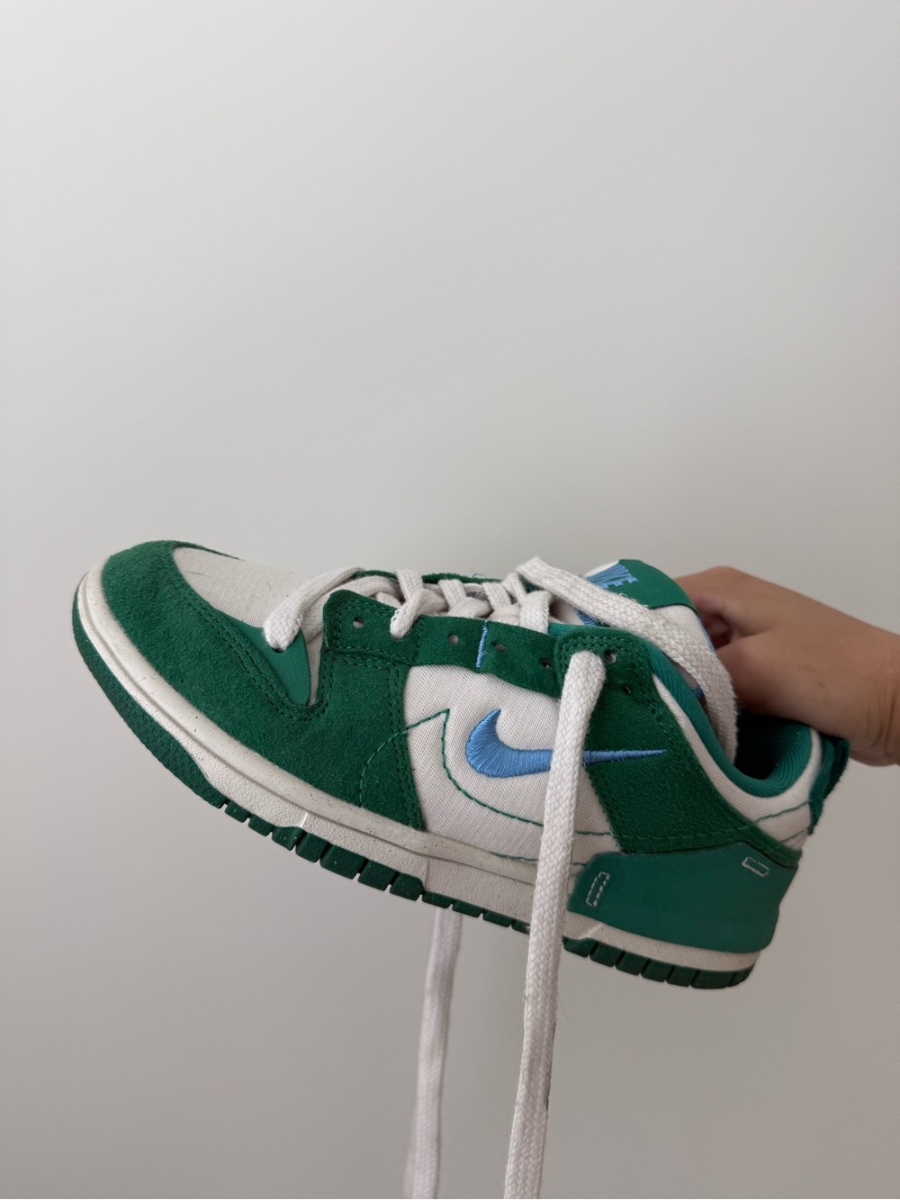 Nike Green and White Sneaker with Blue Swoosh